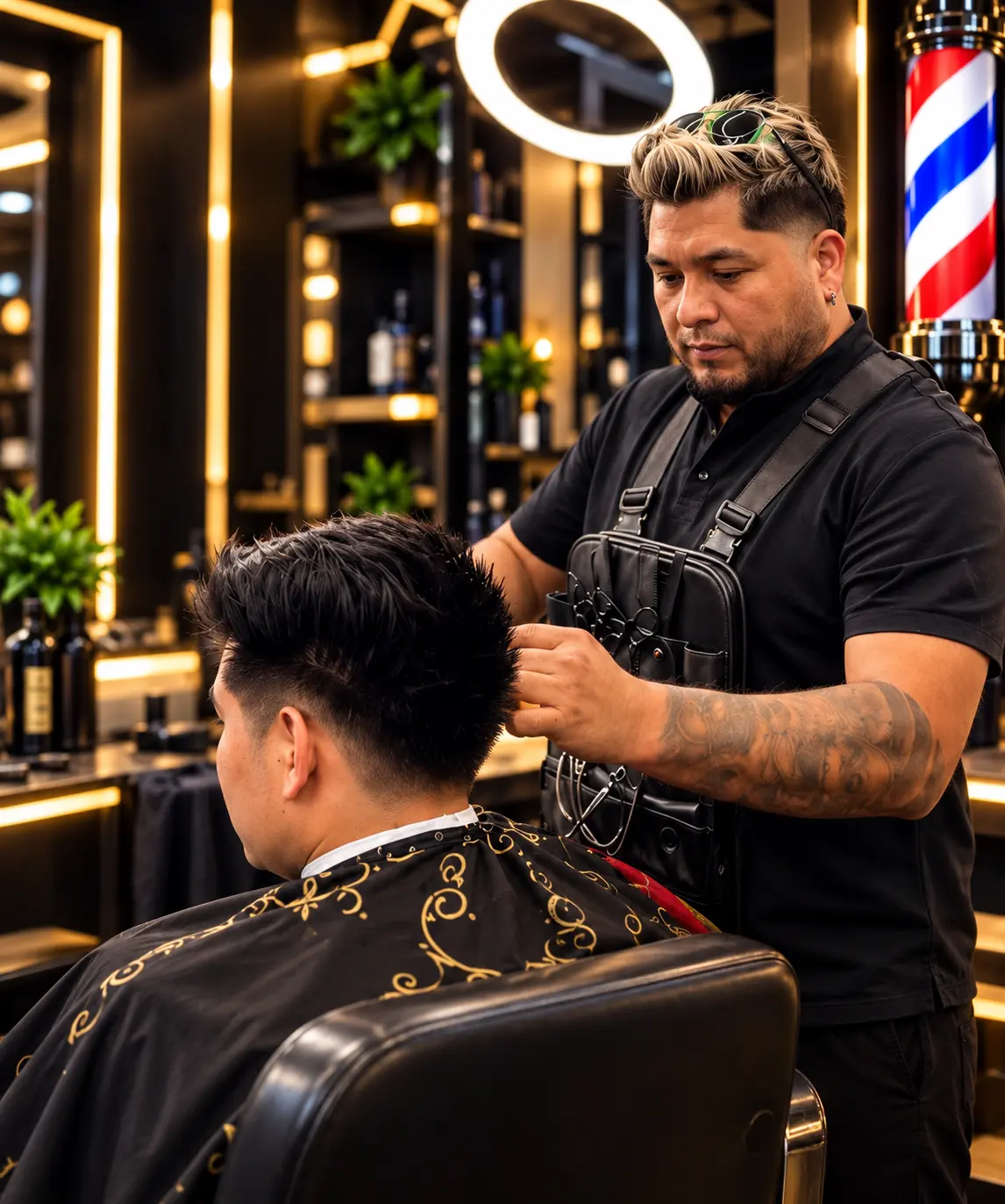 Pako styling a client's hair in the shop
